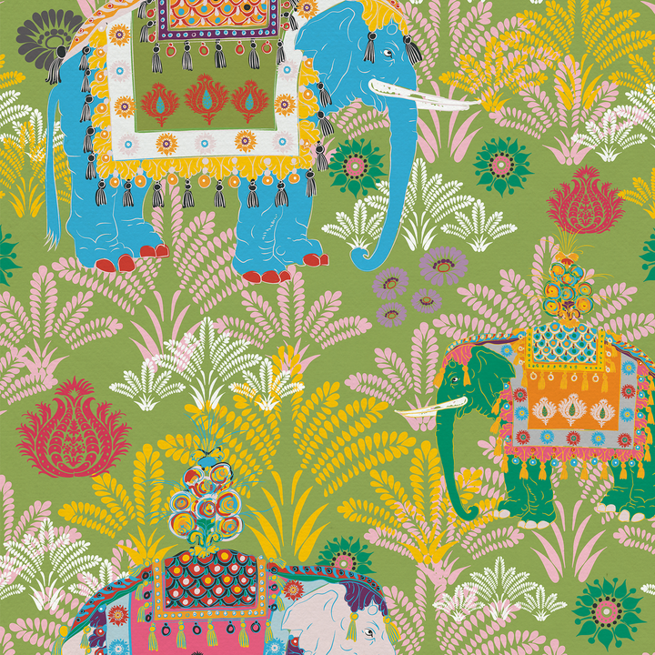 Carta da parati funky con elefante