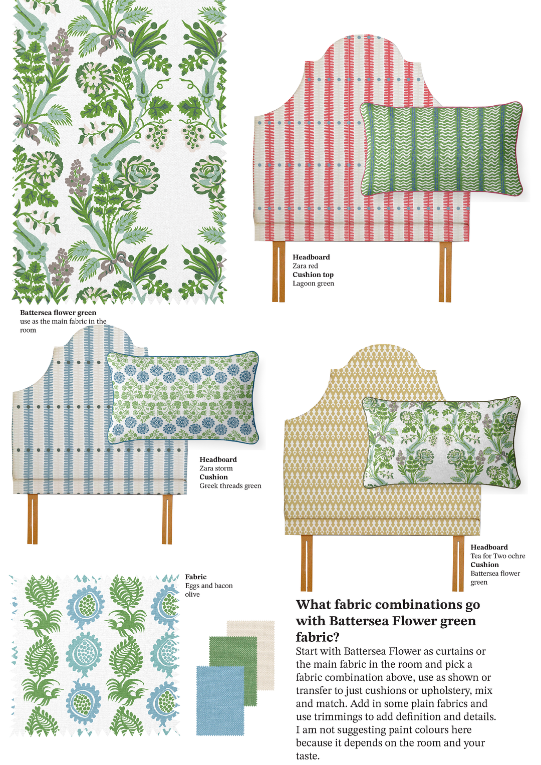 Battersea Flower green fabric combinations