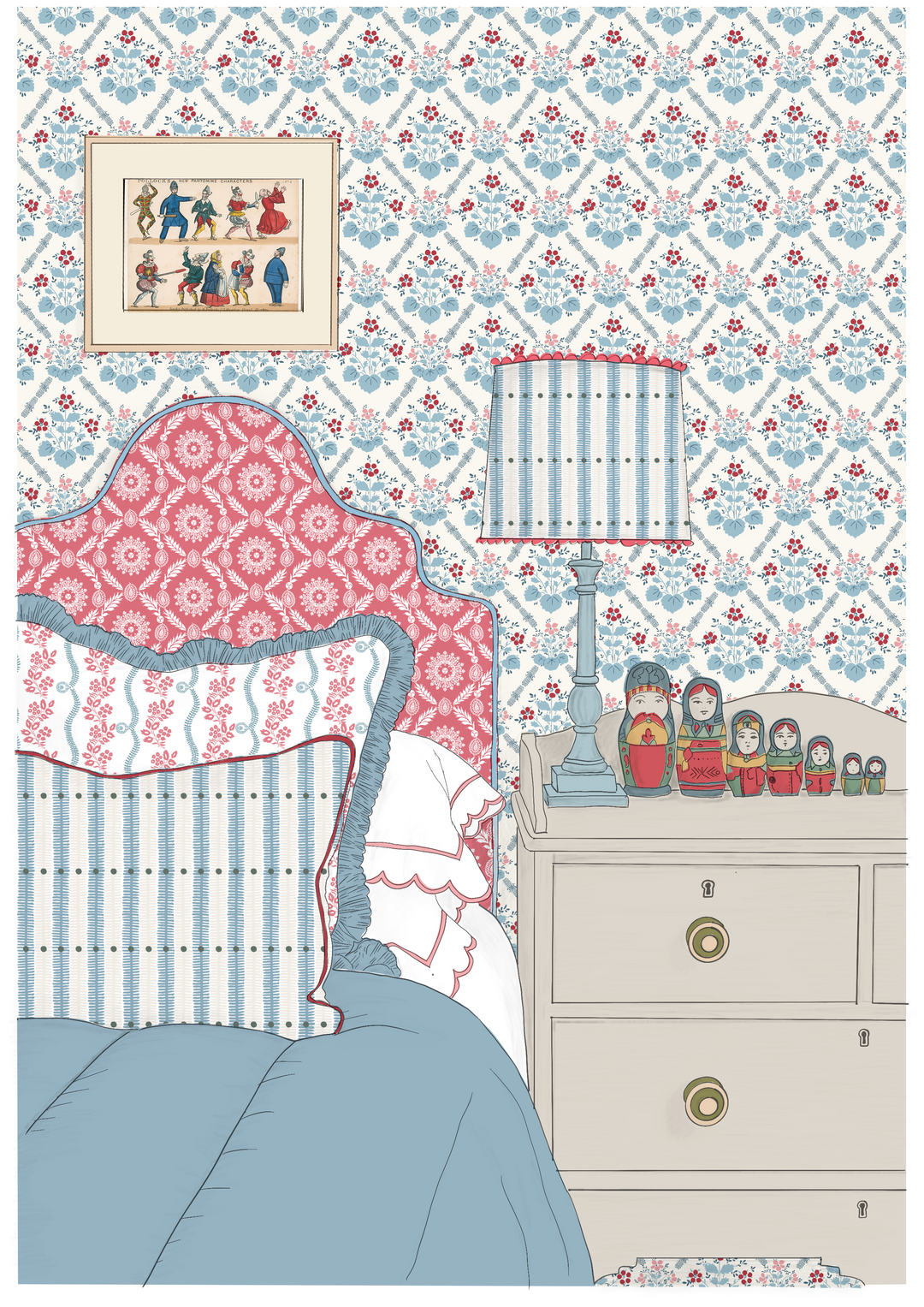 Elizabeth blue wallpaper bedroom