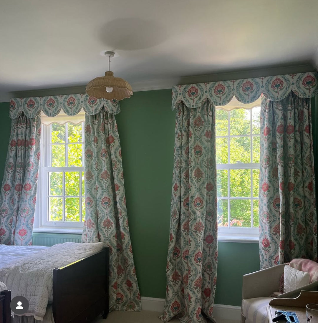 Chintzy blue curtains made by @campoandcoast