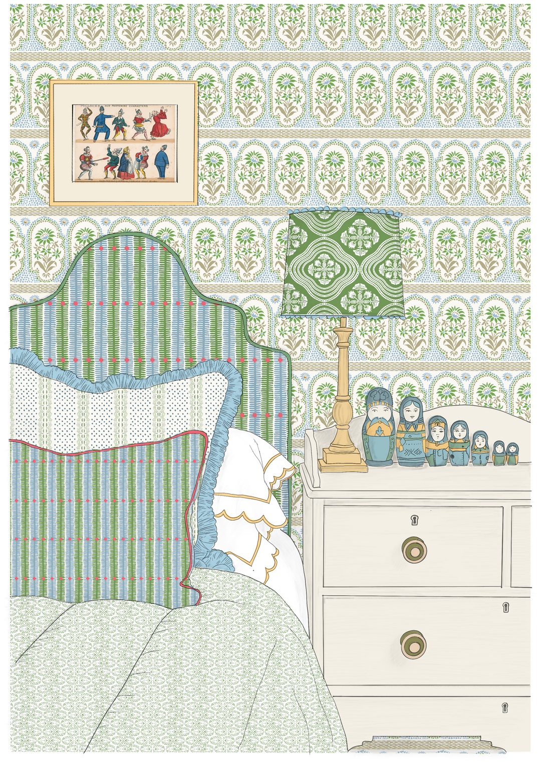 India green wallpaper bedroom