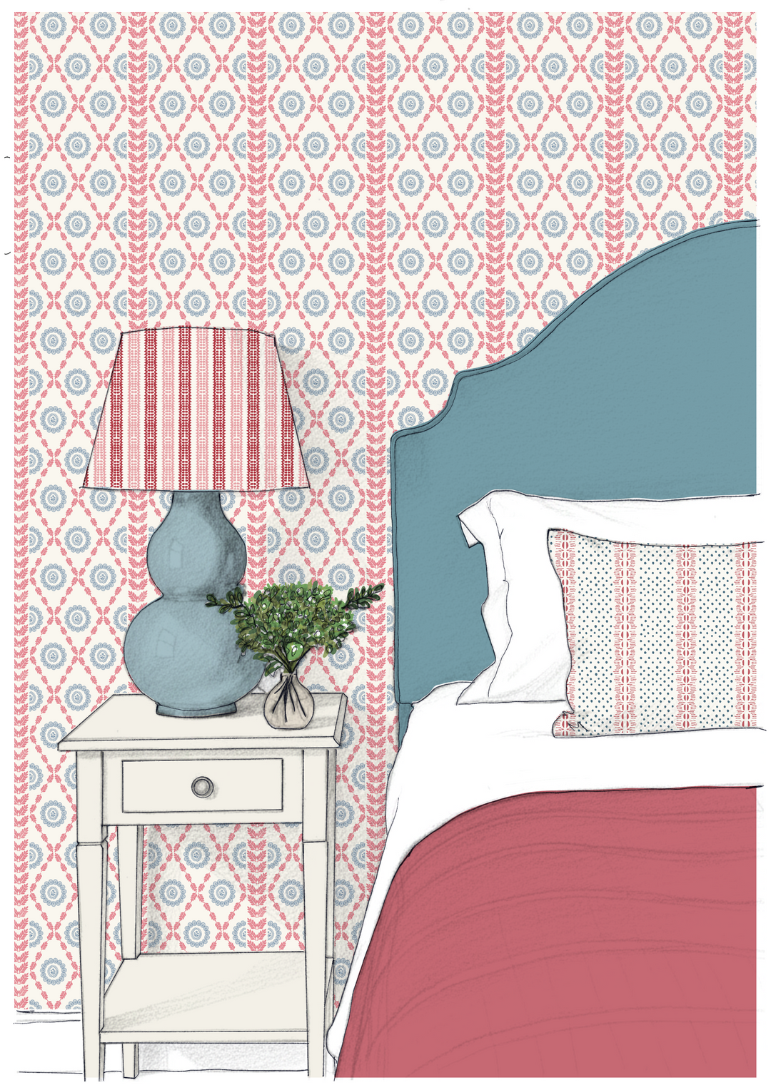 Piccadilly rouge wallpaper bedroom