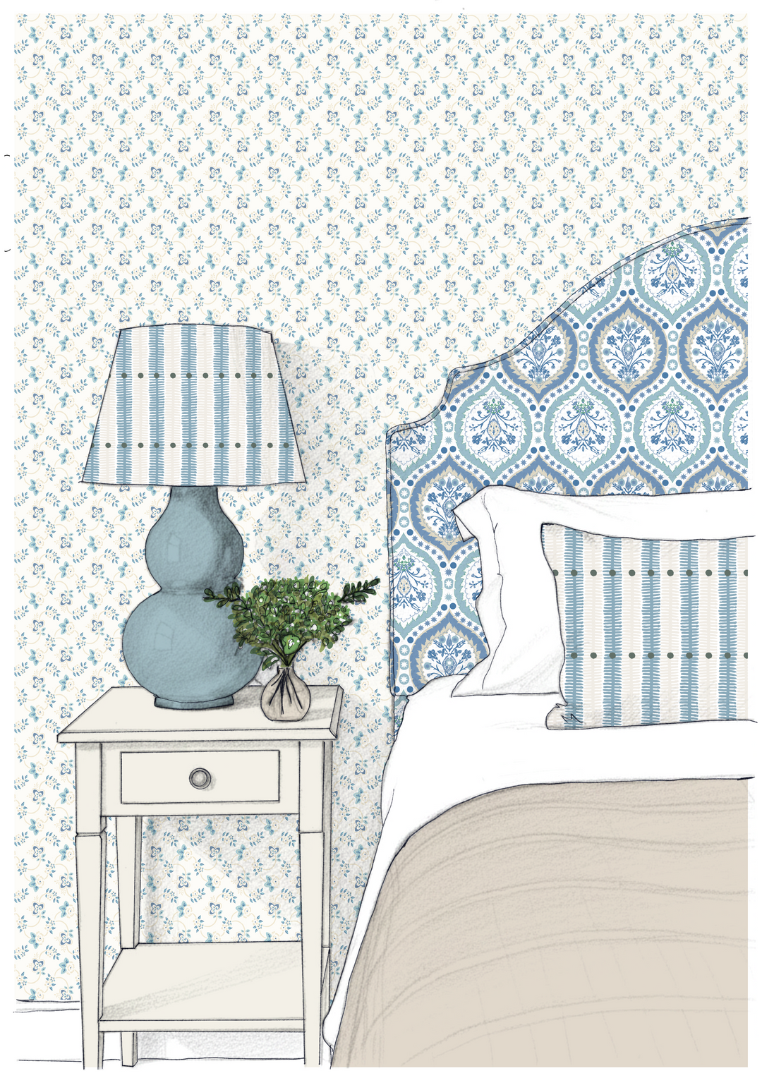Pimlico blue wallpaper bedroom