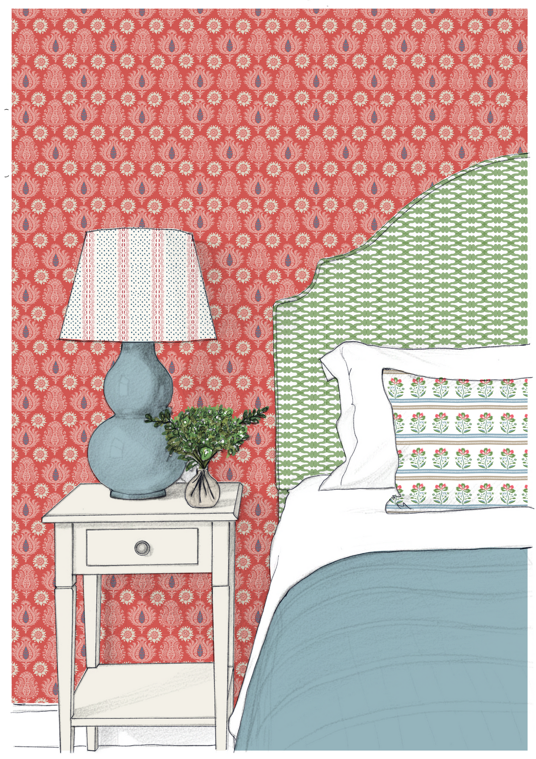 Sharanshar red wallpaper bedroom
