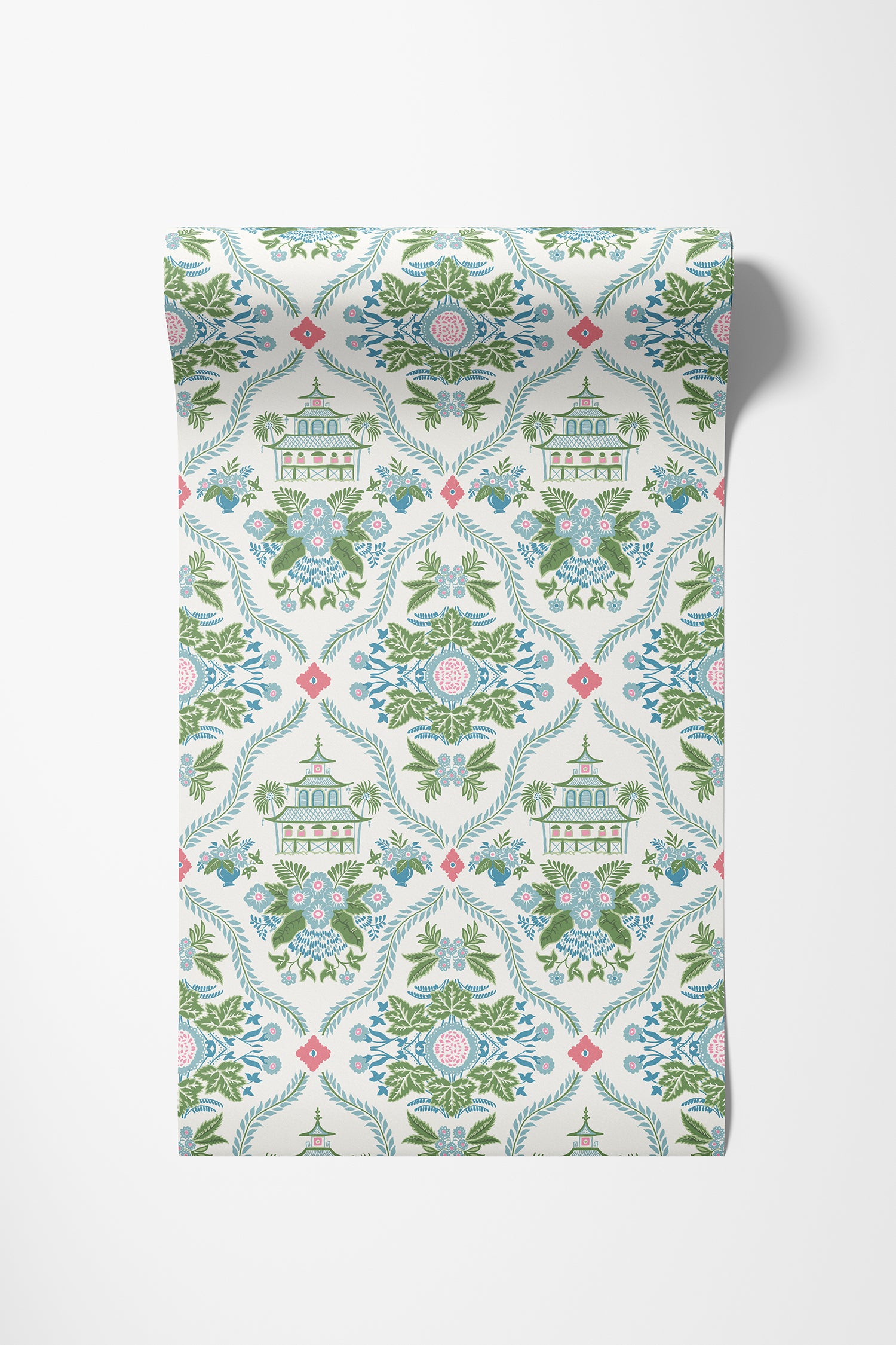 Alice Green Oriental Floral Trellis Designer Wallpaper | Charlotte