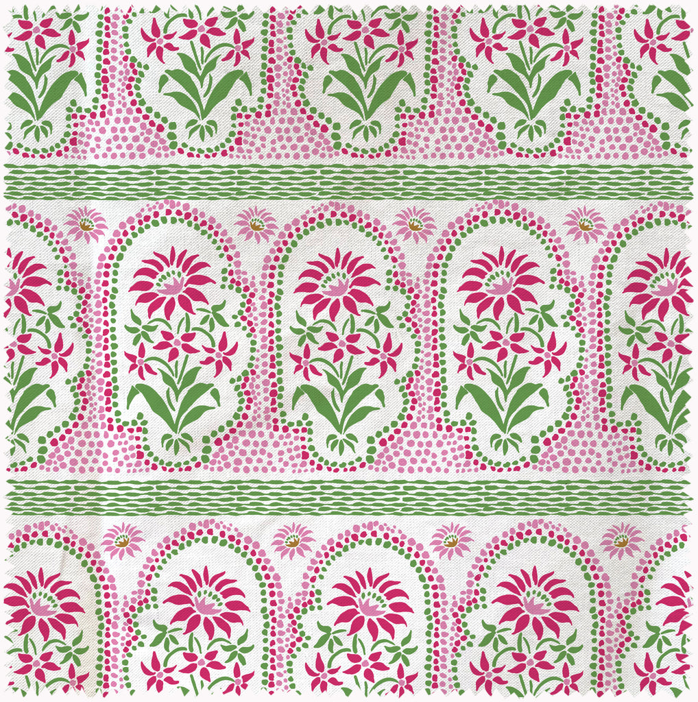 India Pink Floral Designer Linen Fabric | Charlotte Gaisford
