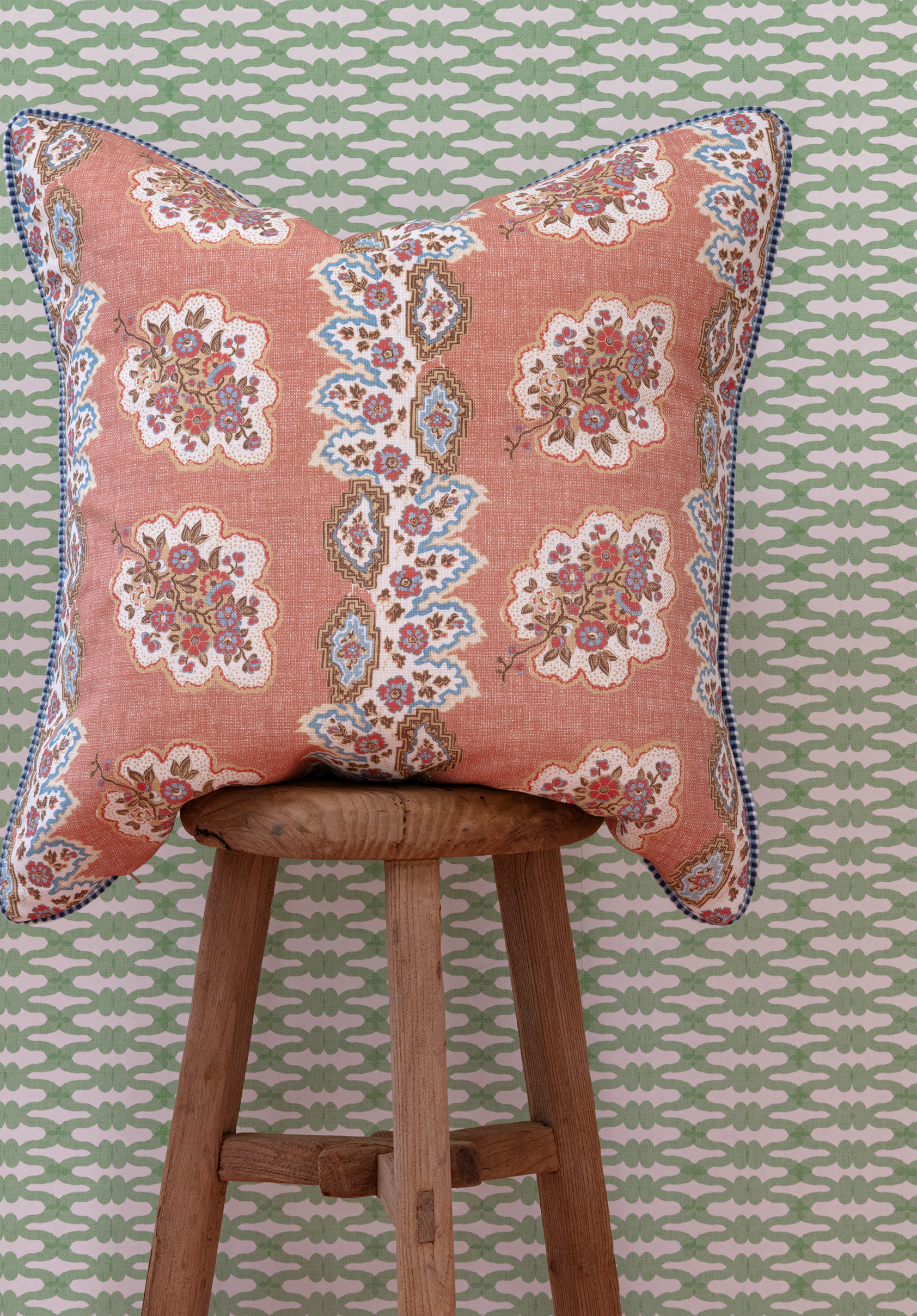 Pearl Pink Floral Paisley Stripe Designer Linen Fabric Charlotte Gaisford Pearl Pink Floral Paisley Stripe Designer Linen Fabric Charlotte Gaisford