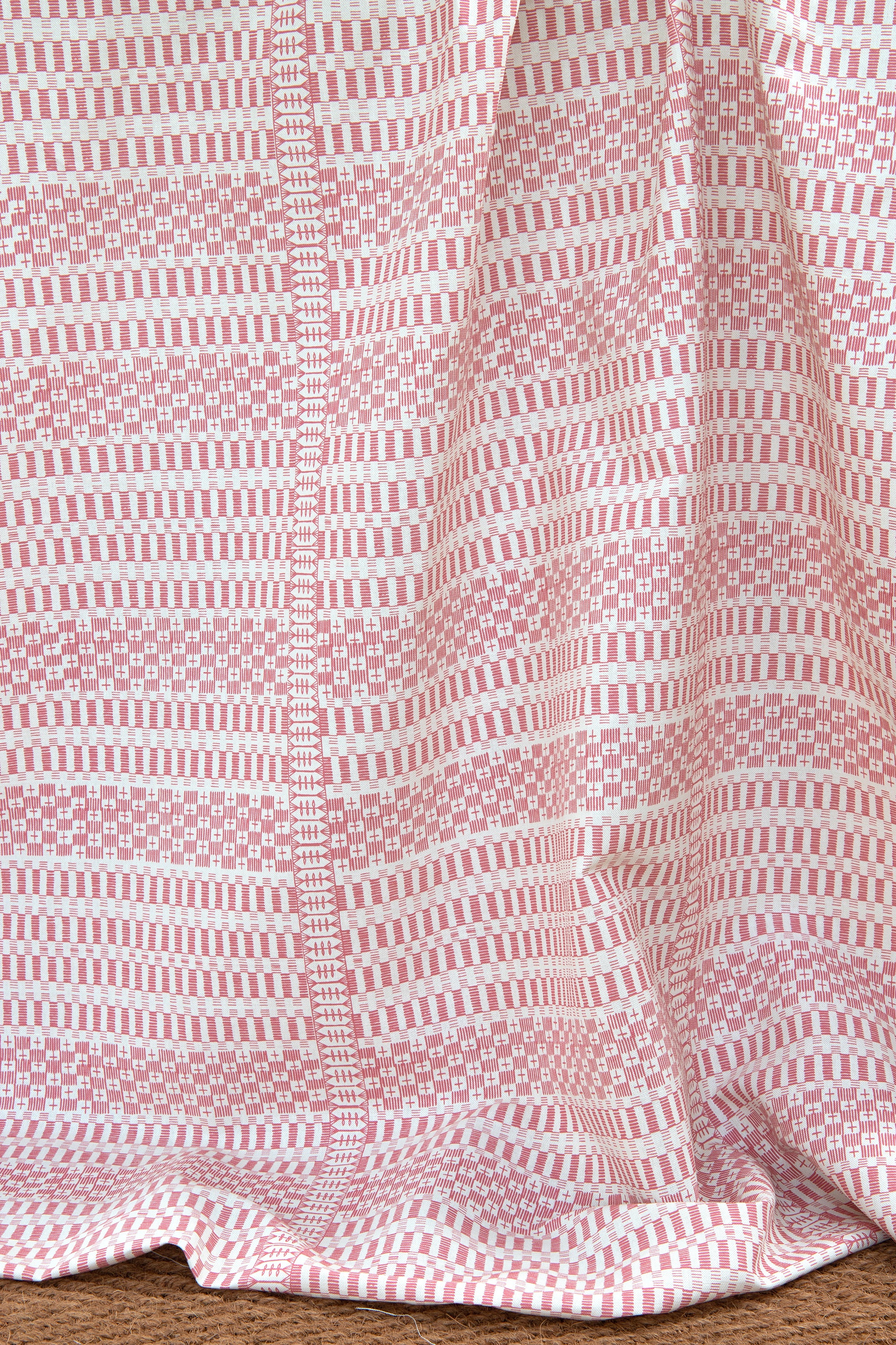 Victoria Red Geometric Designer Linen Fabric | Charlotte Gaisford