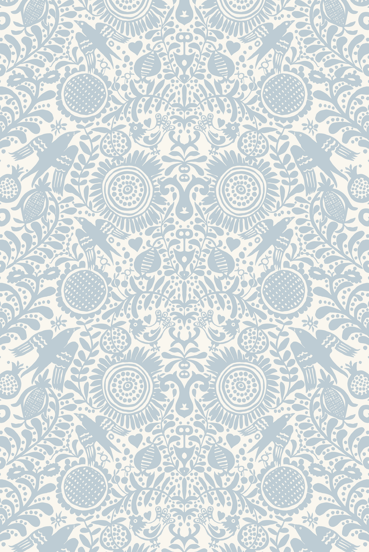 London Birds blue wallpaper Sample