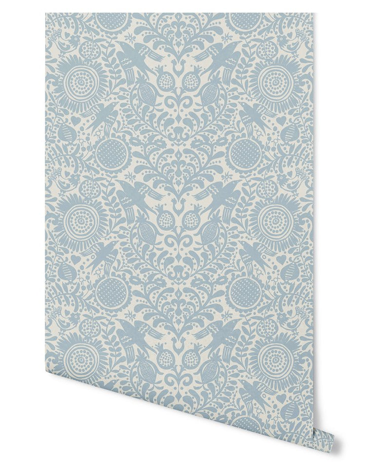 London Birds blue wallpaper Sample